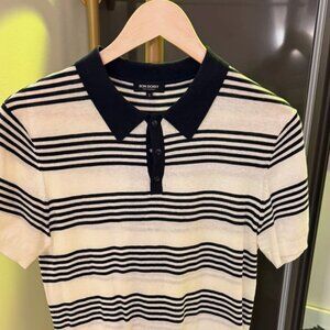 Ron Dorff Paris-Stockholm Men's Striped Polo Shirt Size S Blue/Ivory